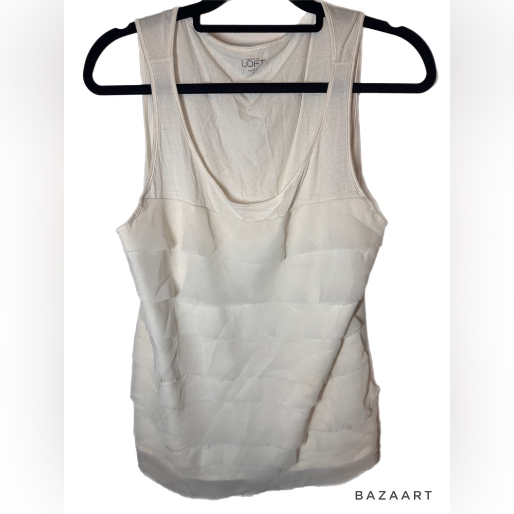 LOFT WOMENS SLEEVELESS WHITE RUFFLE BLOUSE
